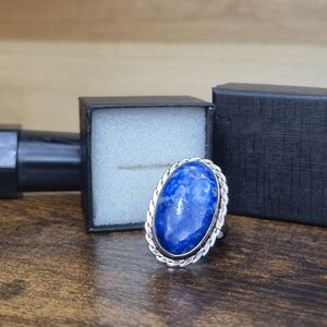 925 Sterling Silver With A Oval Blue Stone (Vintage/Handmade) Size 7
